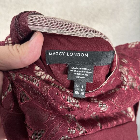NWT Maggy London Cocktail‎ Dress Women’s Size 8 Wine Lace Romantic Holiday Sexy - Picture 16 of 16